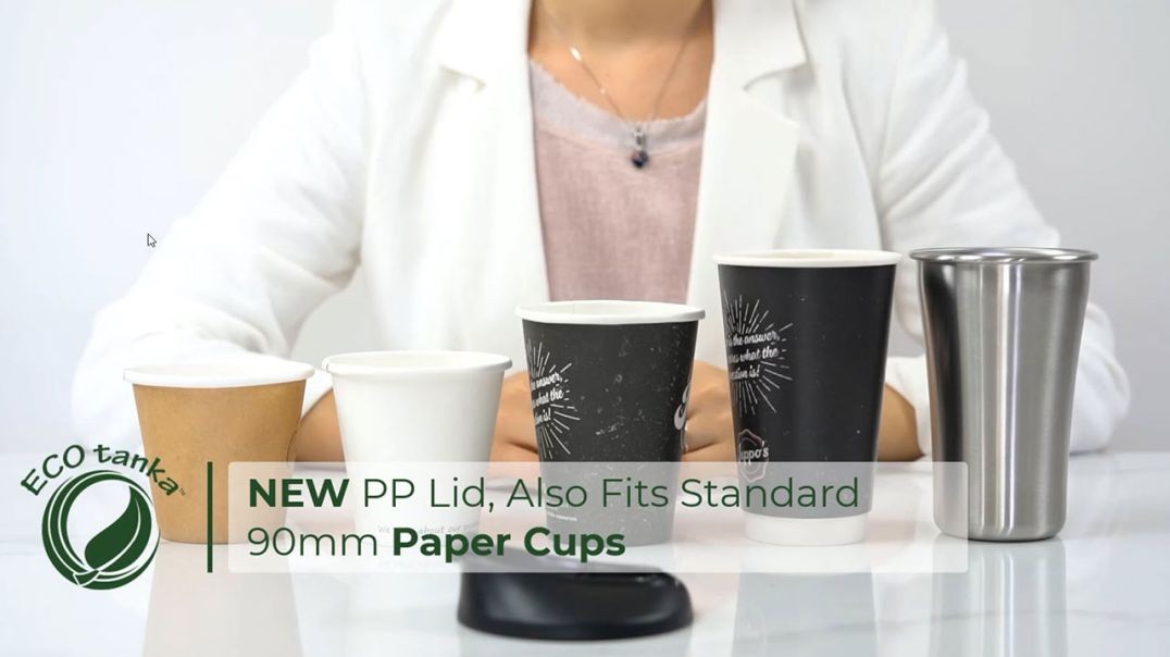 ECOtanka Coffee Cup with Reusable Plastic Lid Fitted to Paper Cups