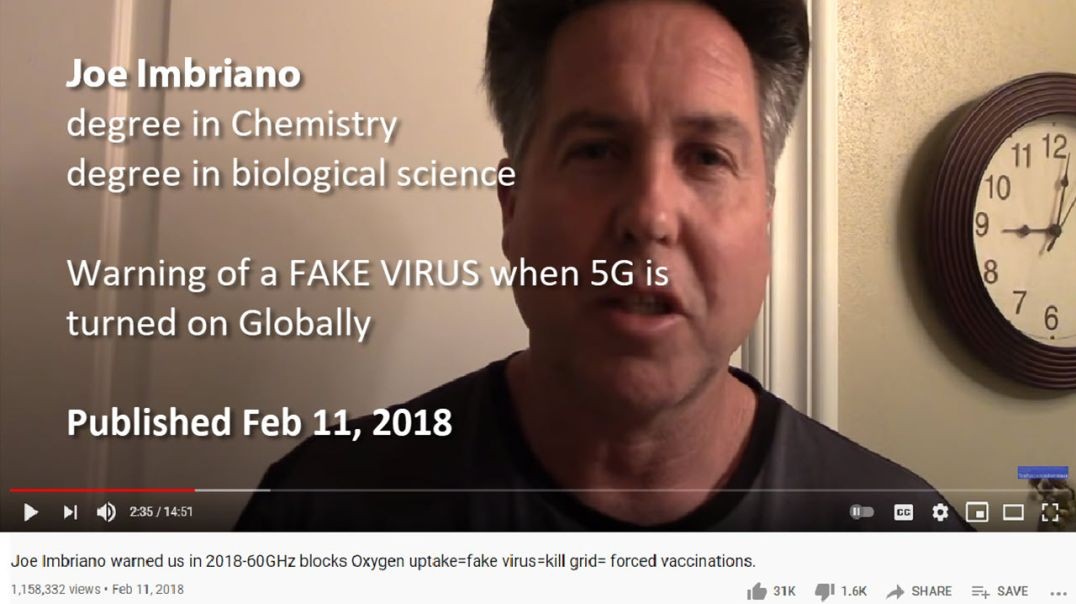 Joe Imbriano warned us in 2018-60GHz blocks Oxygen uptake=fake virus=kill grid= forced vaccinations.